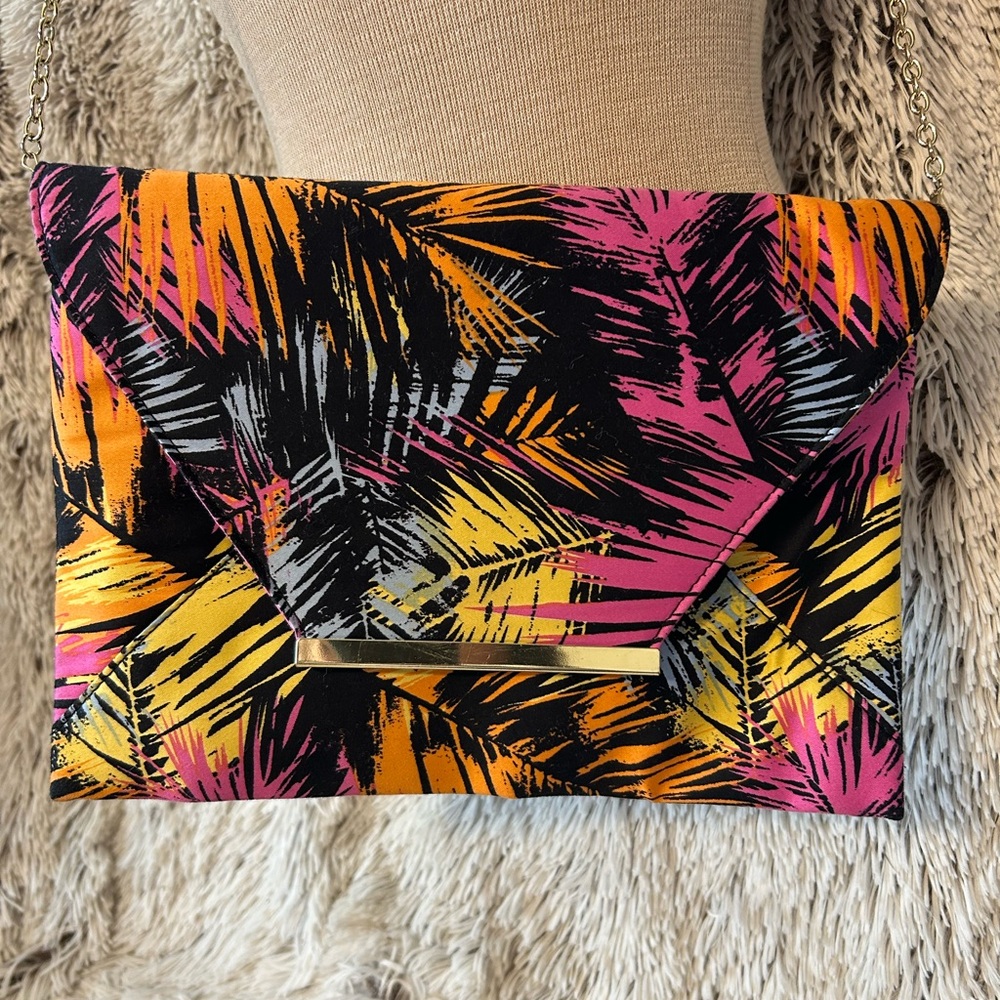 Madison West Palm Tree Envelope‎ Crossbody Shoulder Bag Clutch Tropical Colorful